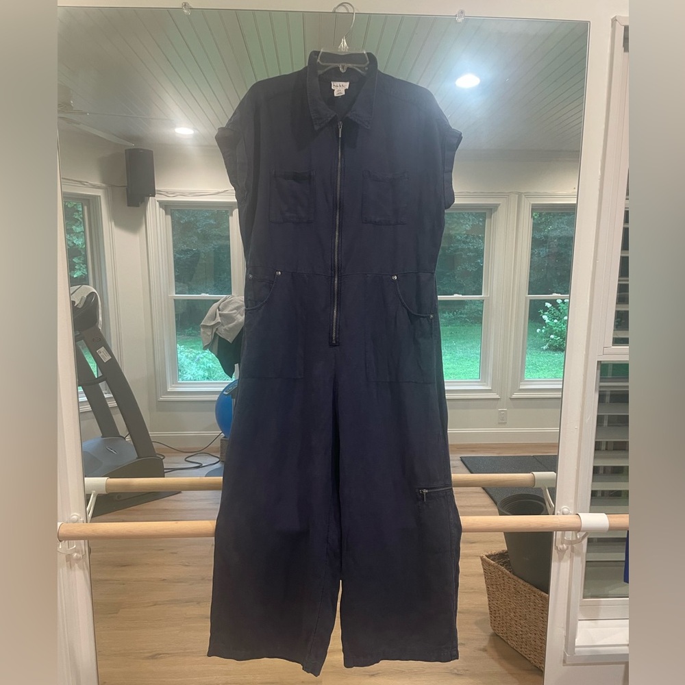 Nicole Miller Navy linen cargo jumpsuit